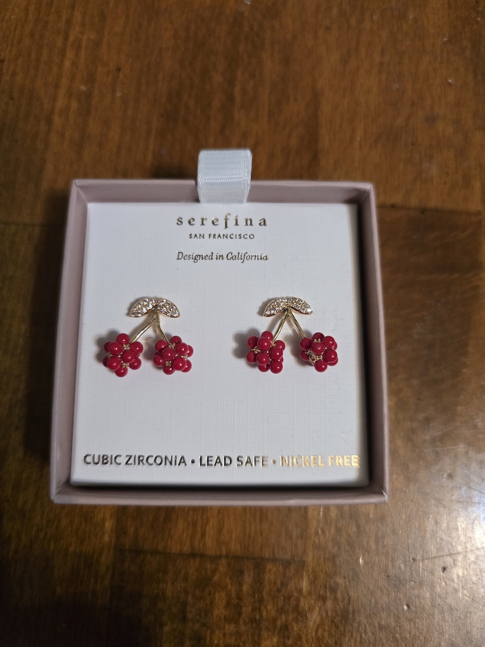 Serefina Red Cherry Cluster Stud Earrings with Gold Accents